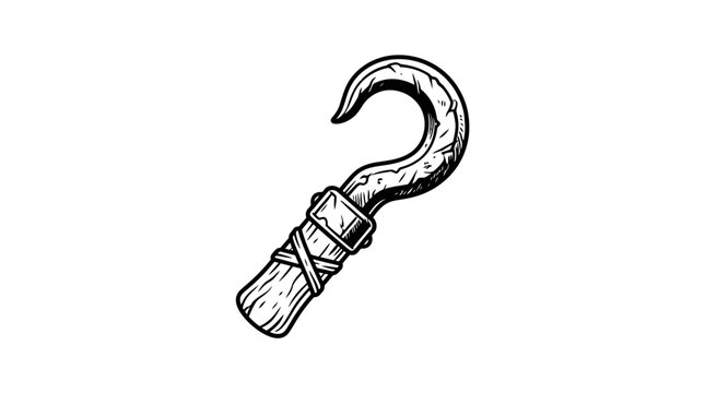 Pirate hook hand prosthetic black line art.