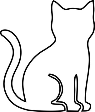 Minimalist Black Line Art Silhouette of a Sitting Cat, Clean Vector Outline for Coloring Book, Logo Design, or Pet Icon, Isolated on White Background