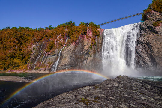 Beautiful rainbow at Montmorency Falls,  Quebec, Canada