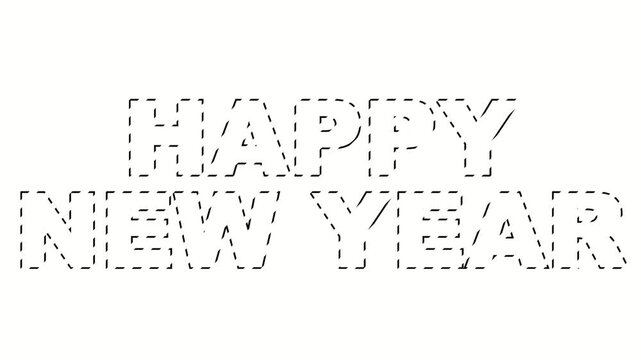 Happy new year dotted outline text on white background