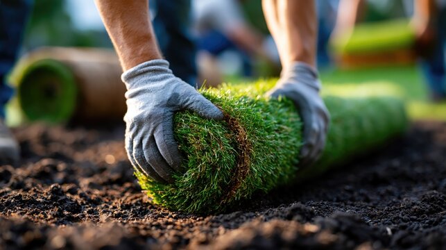 Sod Laying: Transforming Soil with Green Rolls of Grass