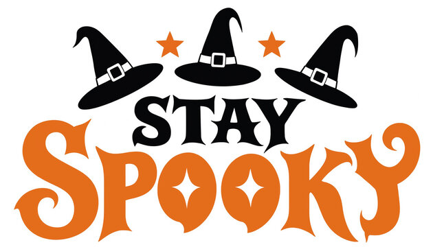 Halloween spooky witch hats and stars graphic with witch hat trick or treat black cat halloween celebration seasonal illustration decoration invitation skeleton werewolf