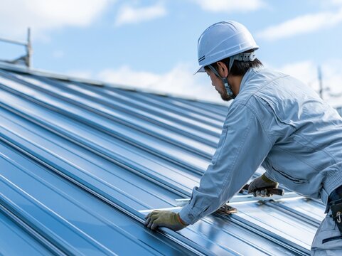 Detailed Close-Up of a Metal Roofing Installation Process