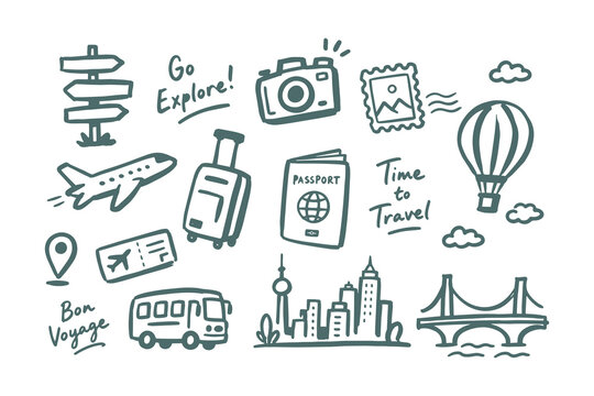 Travel and Vacation Doodle Illustration Set