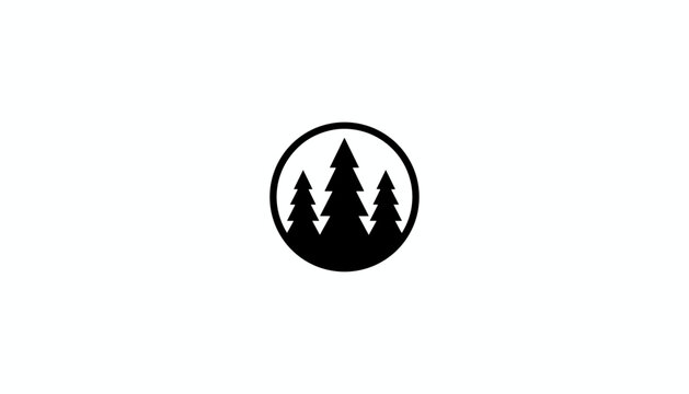 Three tall pine trees are framed inside a solid black circle to create a clean minimalist nature logo design.