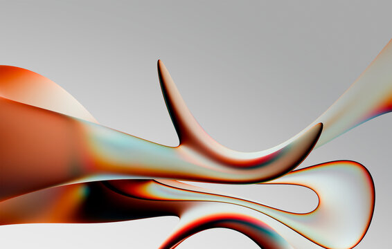 Abstract 3D Fluid Ribbon Sculpture in Orange and Teal Tones