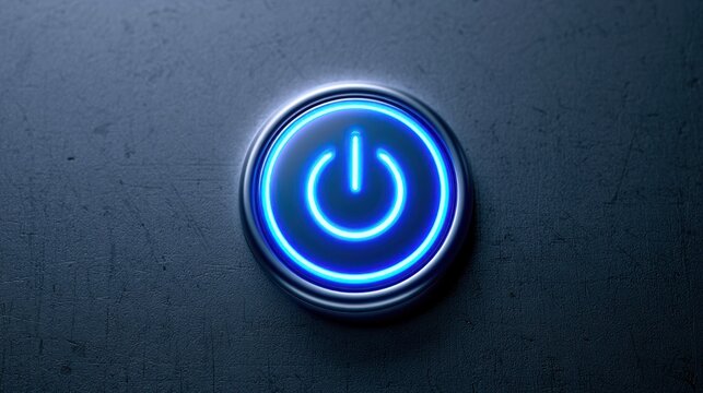 Power button icon blue neon light