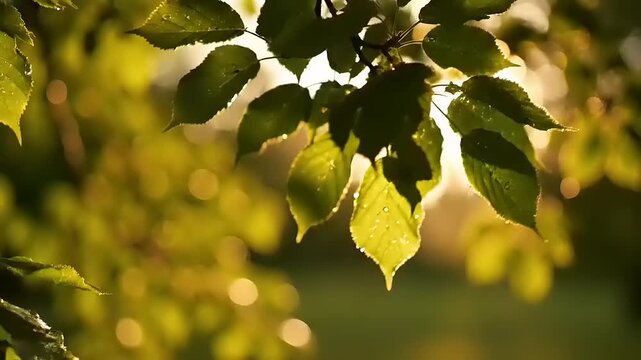 Sunlight filtering through green leaves.