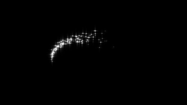 twinkling star particles and magical fairy dust trails pixie dust path, magic line dust, night star glitter on black screen background. 4k.