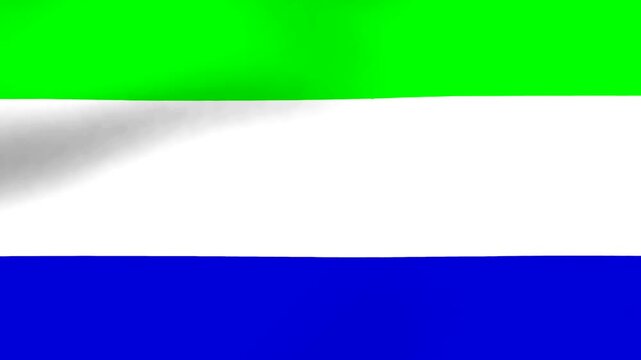 Waving flag of Sierra Leone featuring horizontal green white and blue color stripes