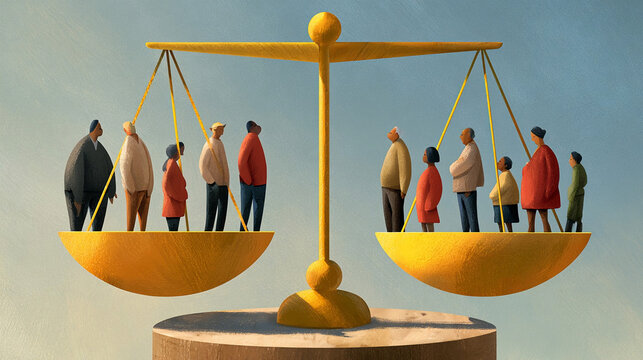 Balancing people on a scale to show equality and fairness in society