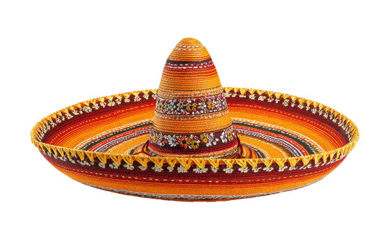 Vibrant mexican sombrero of cultural heritage isolated on transparent background. Traditional Mexican sombrero with colorful embroidery isolated on white background.