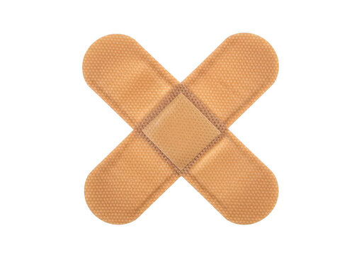 Adhesive bandage with cross shaped pad on transparent background plaster