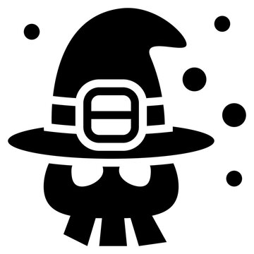 skull witch hat halloween night solid glyph icon