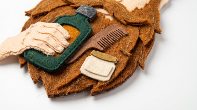 Beard grooming products displayed with comb and bottle on background  