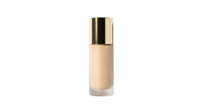 Glass bottle of liquid foundation makeup with gold cap