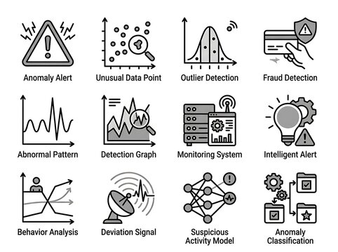 Anomaly detection icons set for security and monitoring systems