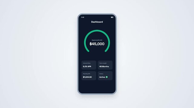 Dashboard Approved Credit Limit Dial Dark Mode Smartphone User Interface UI UX Animation