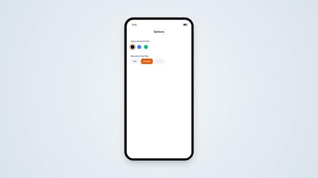 E-commerce Product Variant Color and Size Option Selector App UI Animation