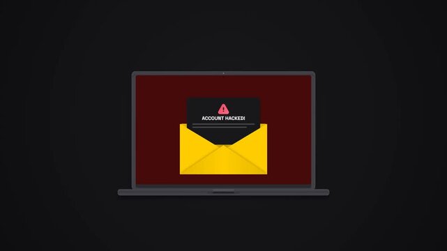 Laptop Screen Account Hacked Mail Alert Red Animated Security Warning Interface