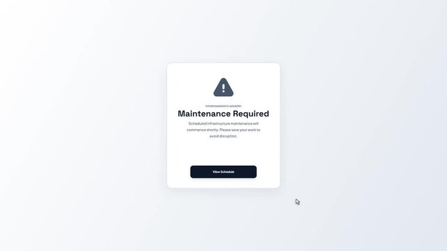 System Diagnostic Advisory Maintenance Required Warning Alert Notification Pop Up Window Motion Graphic for Infrastructure Management App Interface