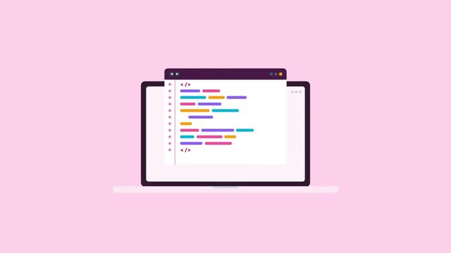 Code Window Laptop Screen Animated Vector Graphic Web Development UI Motion Loop 4K