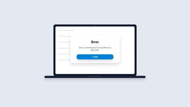 Laptop Screen System Error Warning Popup Modal Window Motion Graphic Animation for Web App UI UX
