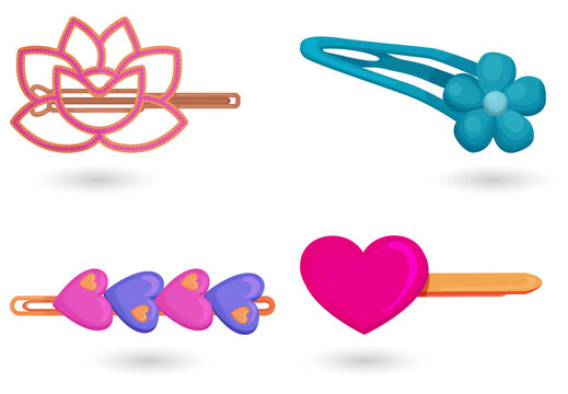 Colorful hair clips with flower and heart designs transparent background
