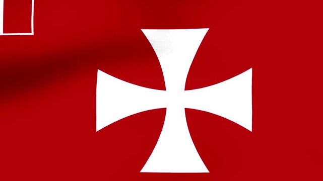 Waving flag of the Order of Malta with red background and white cross