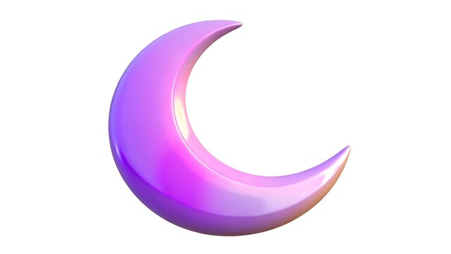 Beautiful gradient crescent moon illustration with soft purple and pink hues isolated on clear background