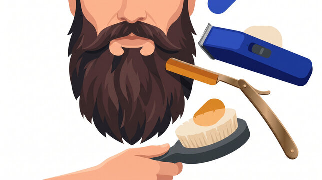 Beard grooming tools with a man&rsquo;s face and facial hair  