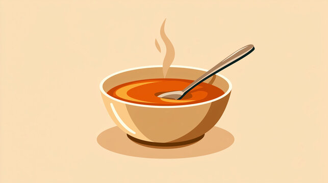 A bowl of soup with steam, warm and inviting, on a plain background