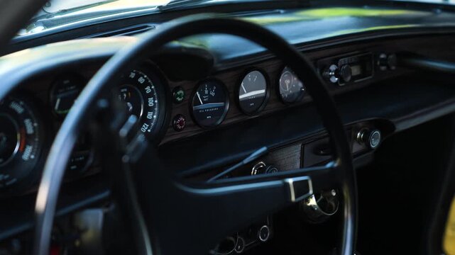 Sports instruments in a classic old car