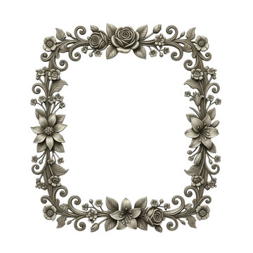 Ornate vintage floral frame with intricate details isolated on transparent background