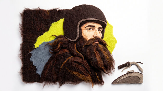 Bearded man wearing helmet and sitting next to a motorcycle  