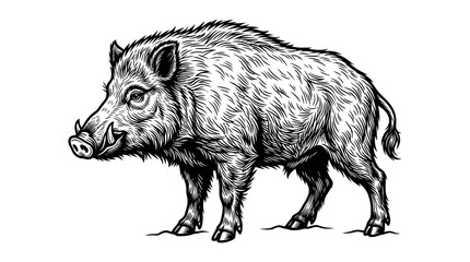 Naklejka premium Profile of a wild boar standing line art sketch.