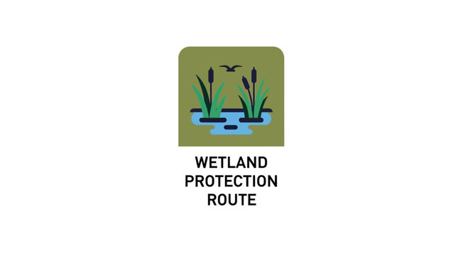 Wetland Protection Route Emblem with Cattails and Bird