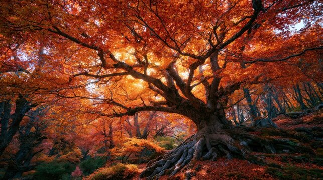 Vibrant forest canopy in autumn colors