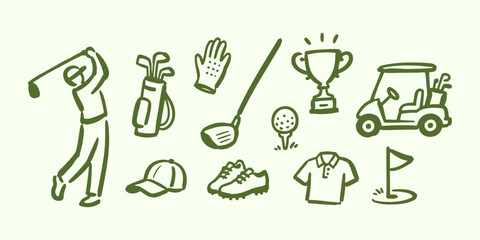 Fototapeta premium Golf Equipment Doodle Set Illustration