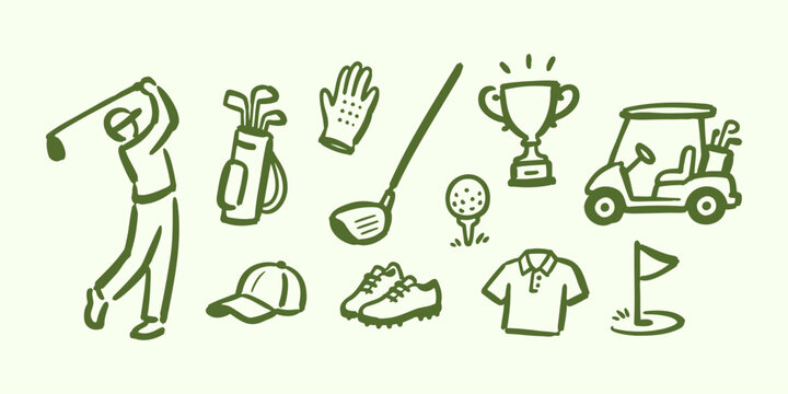 Golf Equipment Doodle Set Illustration
