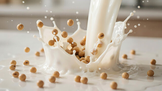 Soybeans splash in milk with a dynamic splash of milk with soybeans creating a refreshing and healthy visual dairy free food photography soybeans ingredients beverage breakfast clean eating