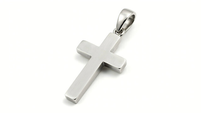 Silver christian cross pendant with white background cross necklace christian religious confirmation accessory isolated spiritual decorative