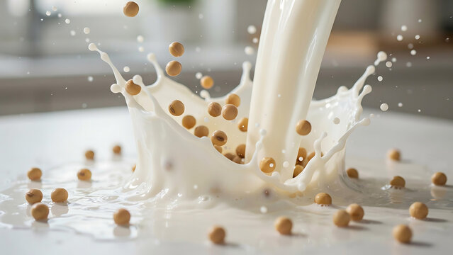 Soybeans splash in milk with a dynamic splash of milk with soybeans creating a refreshing and healthy visual dairy free food photography soybeans ingredients beverage breakfast clean eating