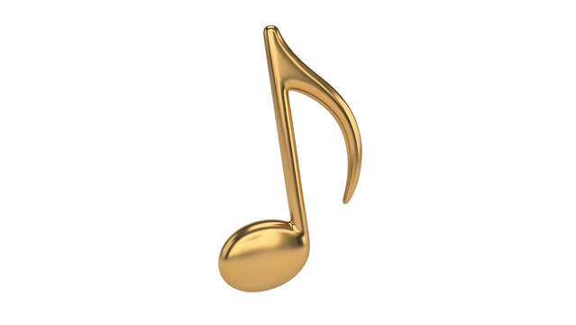 Golden musical eighth note symbol isolated on white background with treble clef instrument performance classical collection education learning creative
