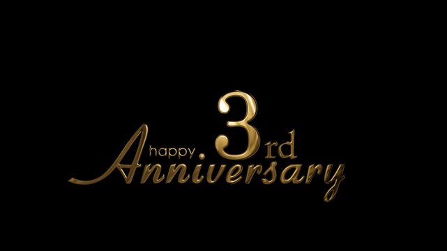 Golden banner with 3rd anniversary greetings, transparent background