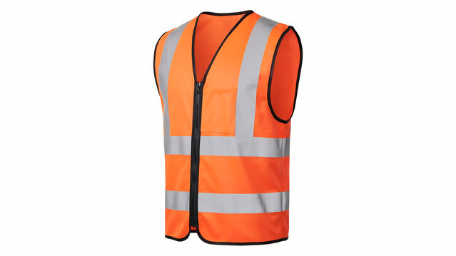 Orange high visibility safety vest with reflective strips hi vis personal protective equipment traffic control zip front workwear construction roadwork clothing protection fluorescent