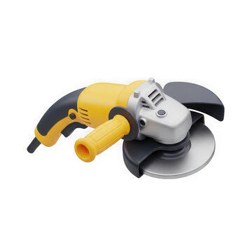 3d rendered image of a yellow angle grinder with a black grinding wheel
