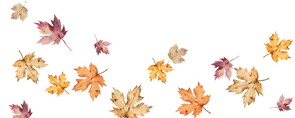Watercolor Autumn Leaves Swirl Illustration. Perfect for greeting cards, invitations, posters, stationery, scrapbooking, and fall-themed designs. © ElenaMedvedeva