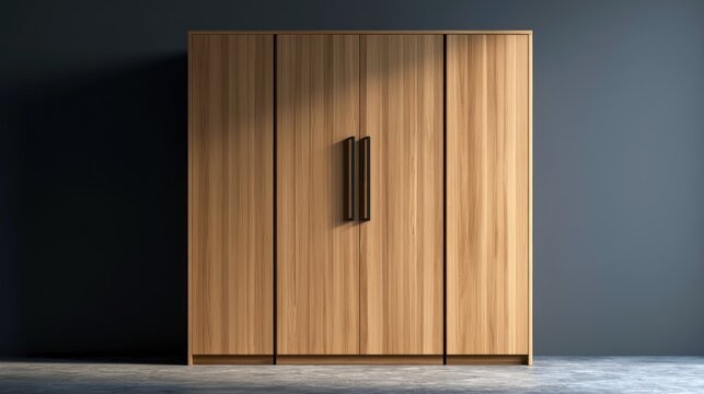 Modern wooden wardrobe with dark handles