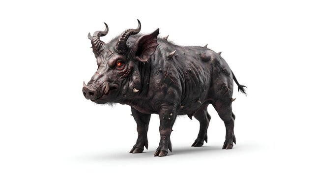 Fantasy Demon Boar Creature with Red Eyes and Horns.